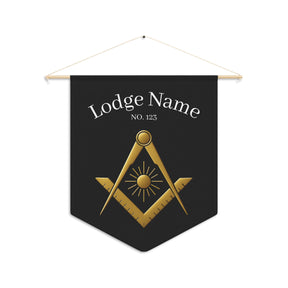 Master Mason Blue Lodge Pennant - Square & Compass with Sun With Personalization - Bricks Masons