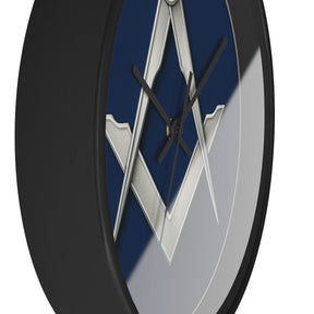 Master Mason Blue Lodge Clock - Minimalist Square & Compass in Wooden Frame - Bricks Masons