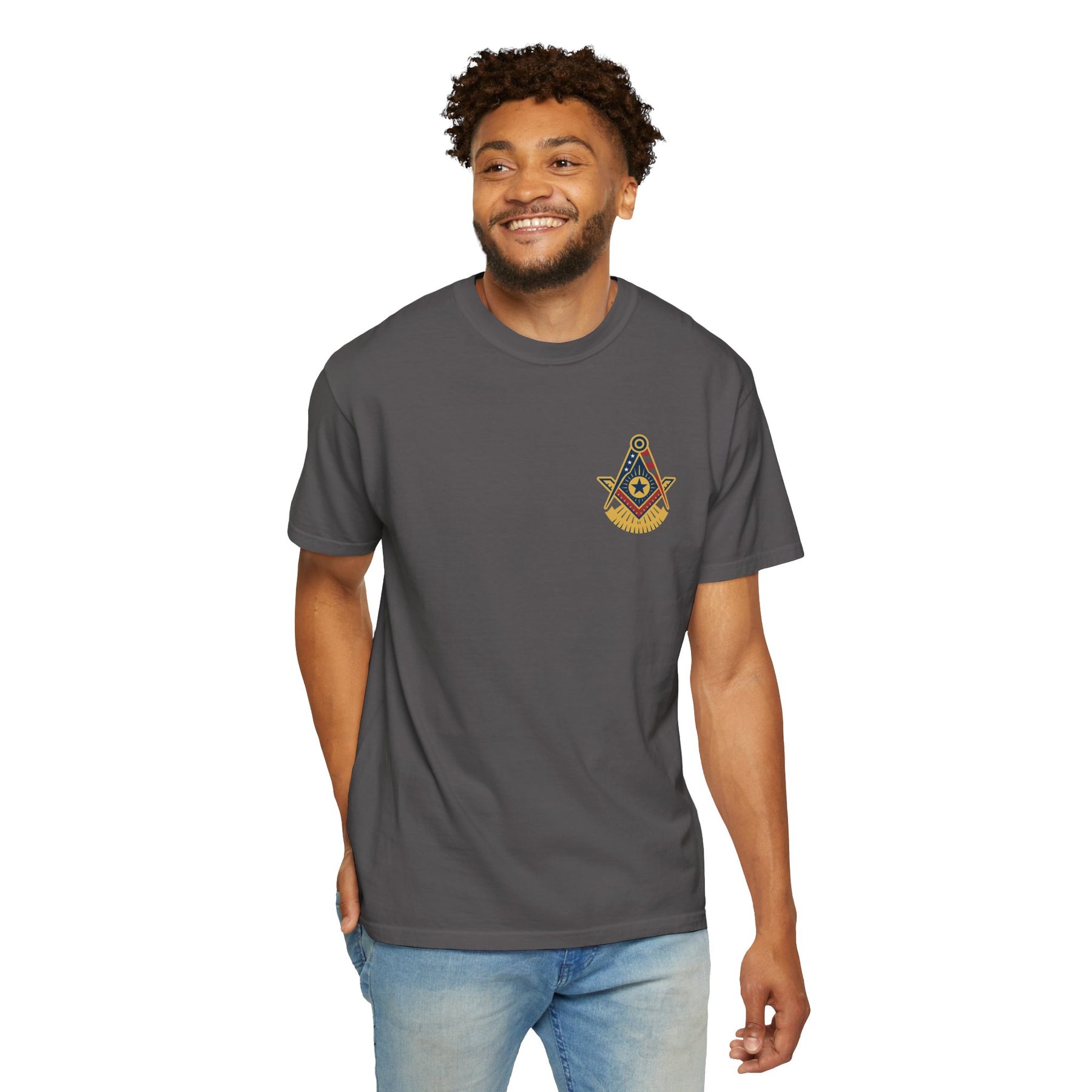 Past Master Blue Lodge T-Shirt - Garment-Dyed US Flag - Bricks Masons