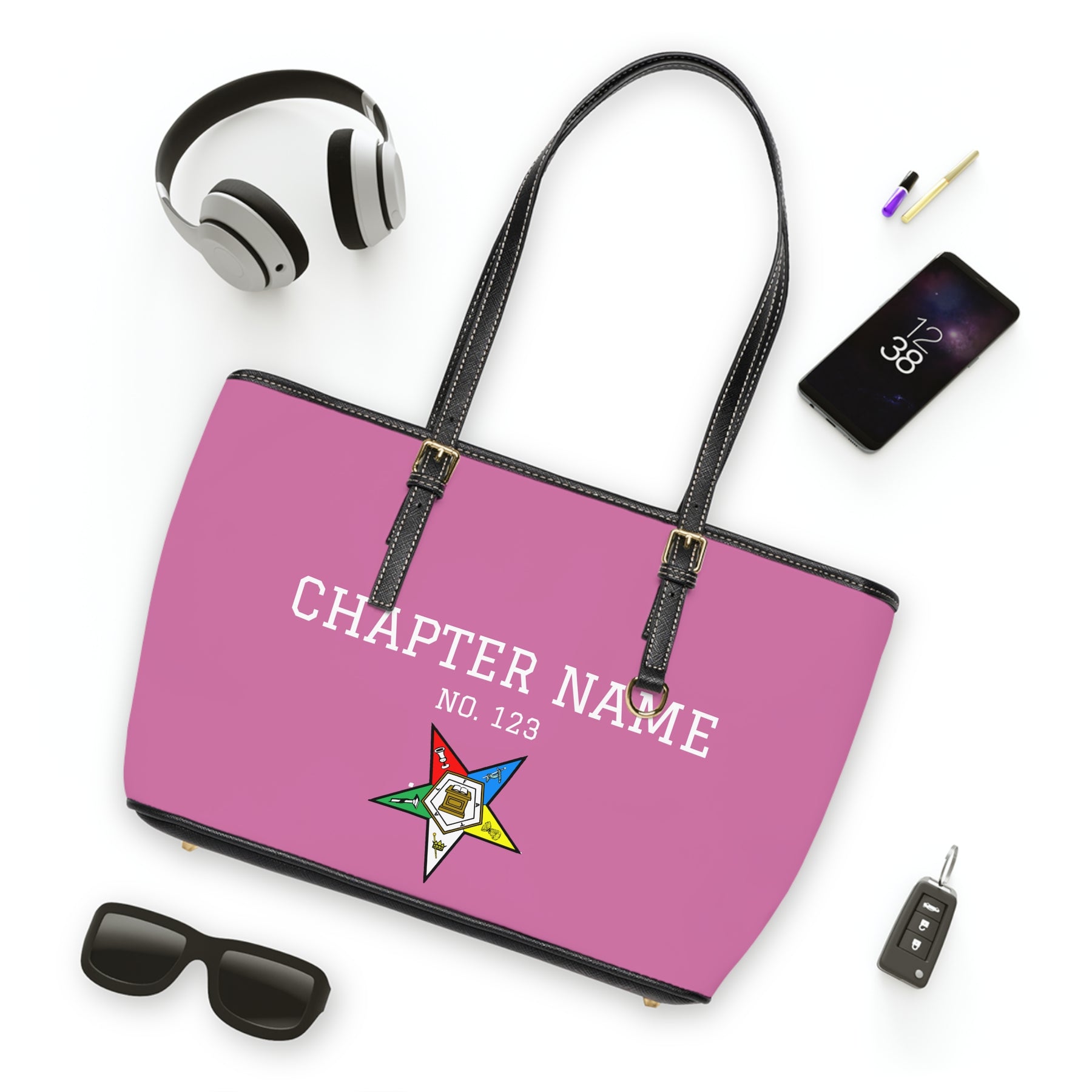 OES Handbag - Custsomizable Pink Wth Colorful Star - Bricks Masons