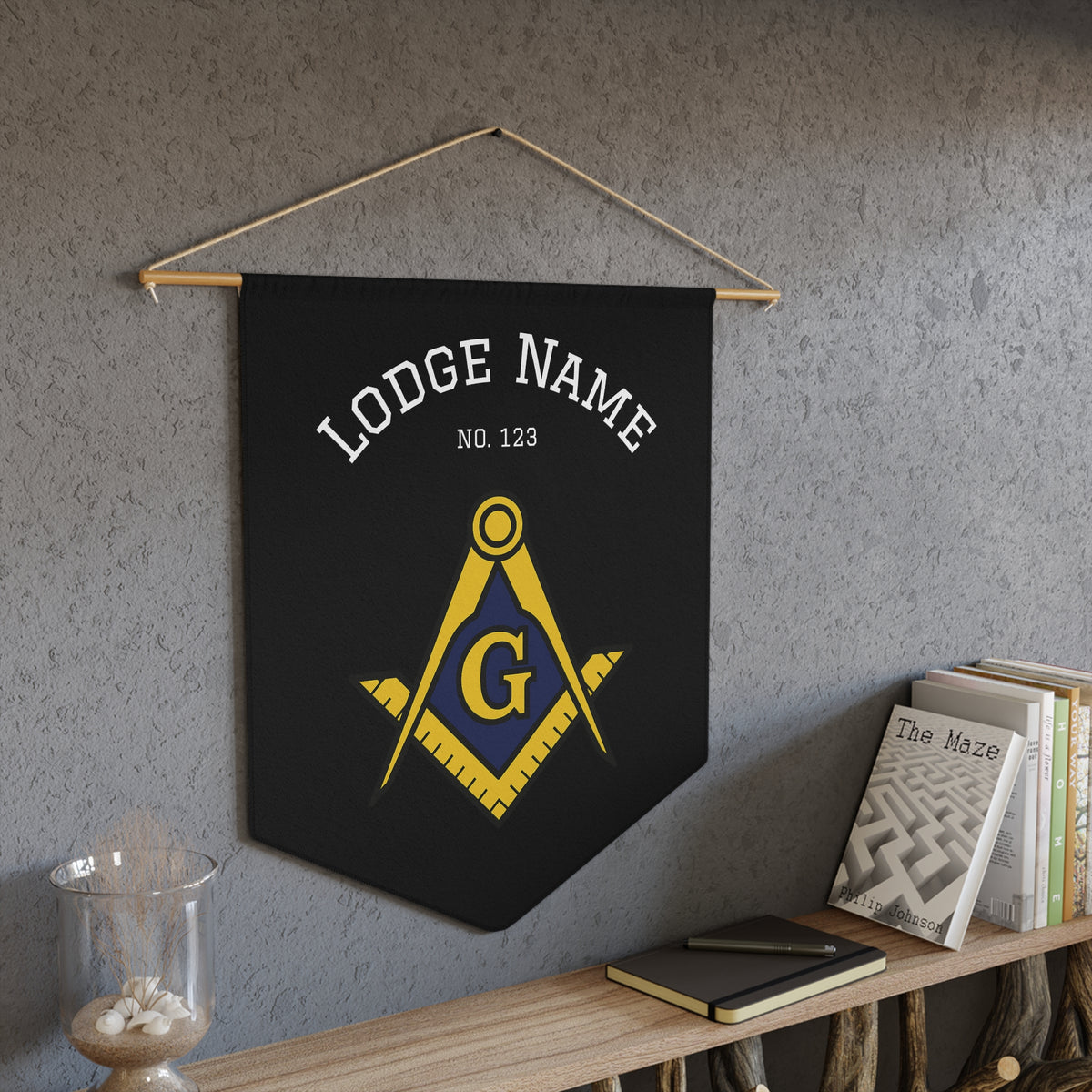 Master Mason Blue Lodge Pennant - Gold Square & Compass G with Personalization - Bricks Masons