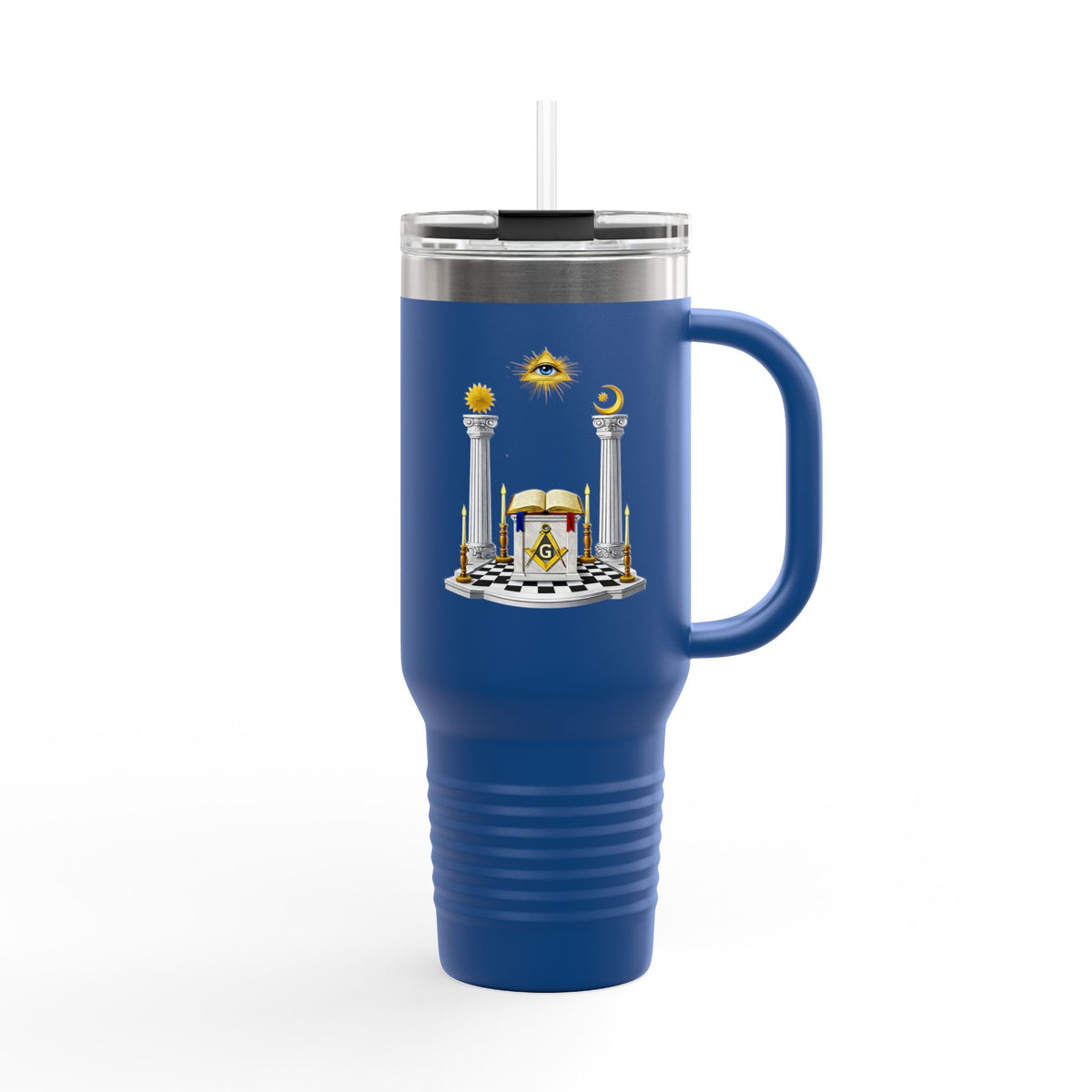 Master Mason Blue Lodge Ringneck Tumbler - S&C G Altar Pillars & Eye on Checkered Floor