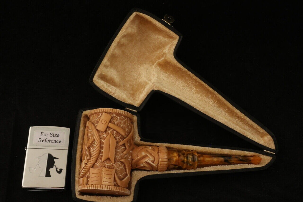 Master Mason Blue Lodge Meerschaum Pipe - Handcrafted Gavel Shape - Bricks Masons