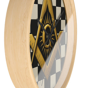 Master Mason Blue Lodge Clock - G and Square & Compass Checkered Dial - Bricks Masons