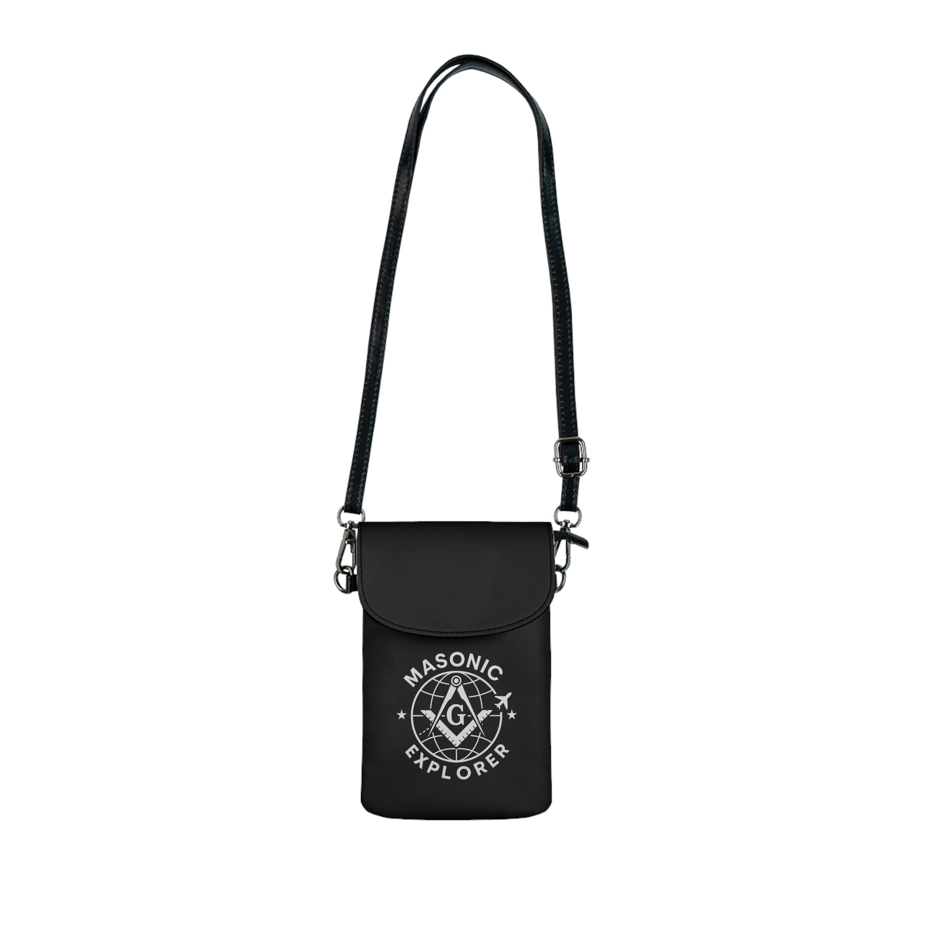 Master Mason Blue Lodge Cell Phone Wallet - Masonic Explorer Microfiber Black Leather - Bricks Masons