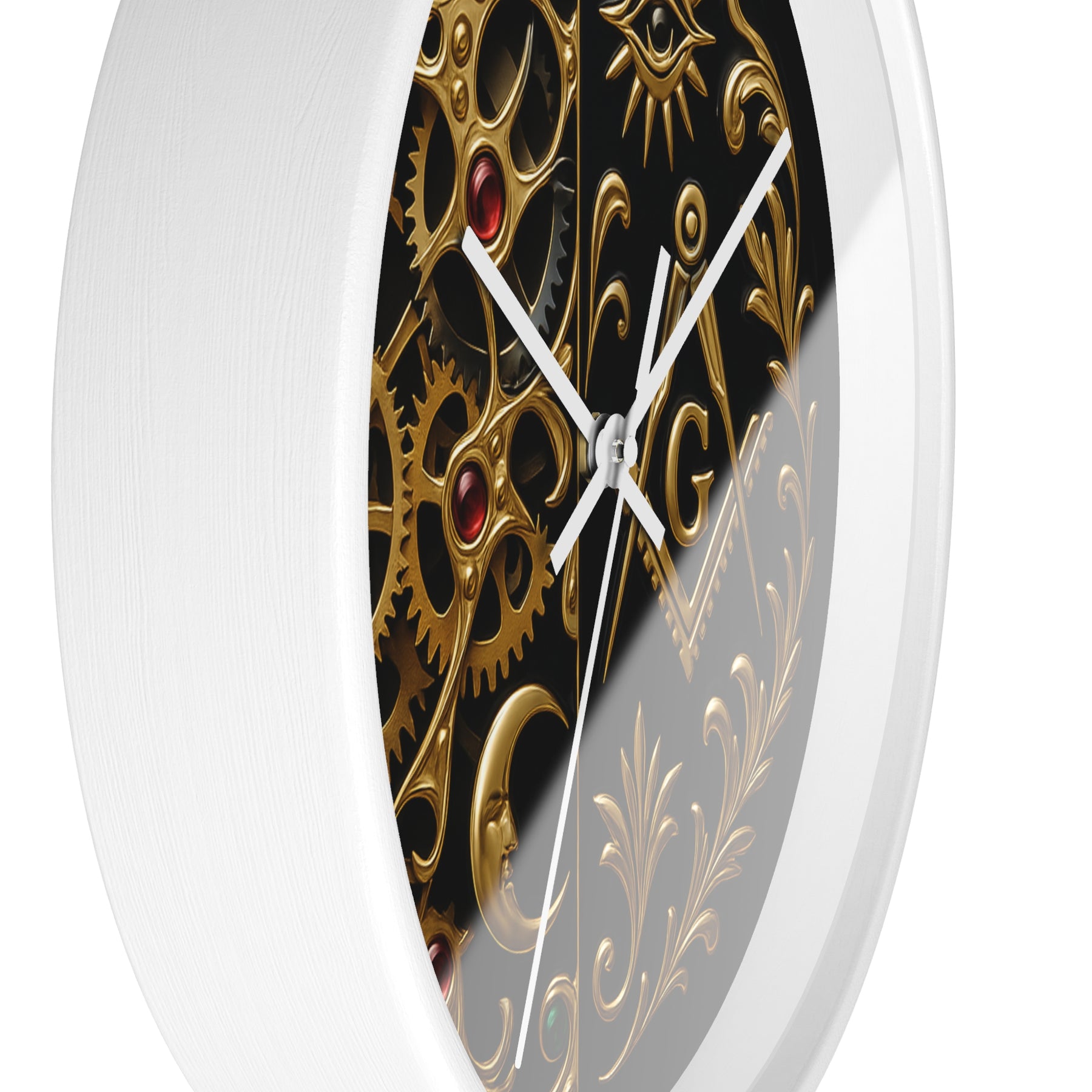 Master Mason Blue Lodge Clock - Split Dial Gear with Moon S&C G with Eye - Bricks Masons