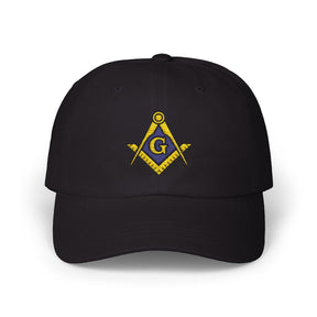Master Mason Blue Lodge Baseball Cap - Gold & Blue Embroidered Square & Compass G - Bricks Masons
