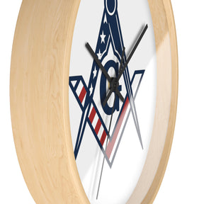 Master Mason Blue Lodge Clock - Square & Compass G with American Flag Design - Bricks Masons