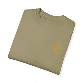 Past Master Blue Lodge T-Shirt - Garment-Dyed Square & Compass, Quadrant - Bricks Masons