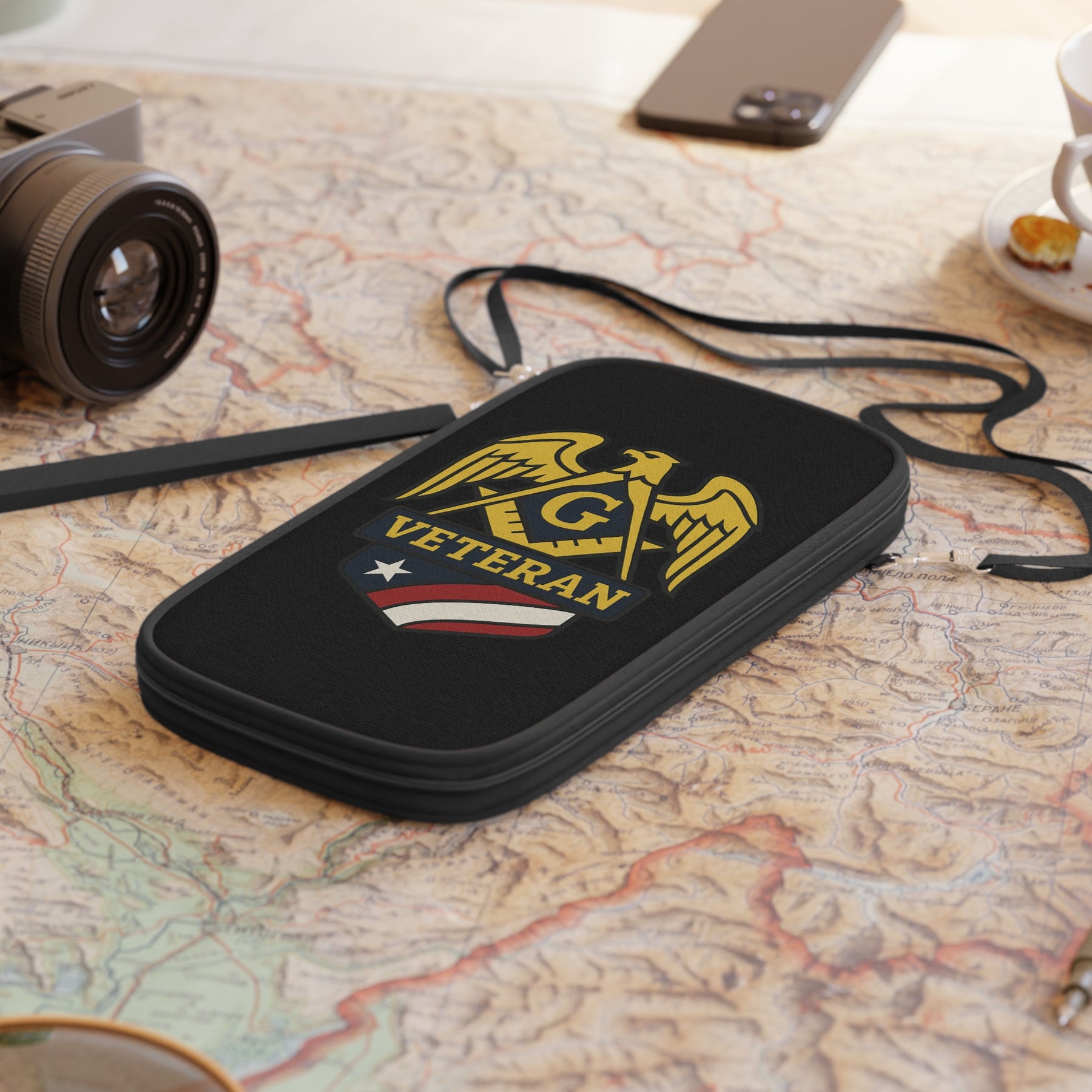 Master Mason Blue Lodge Passport Wallet - Black Veteran Mason - Bricks Masons