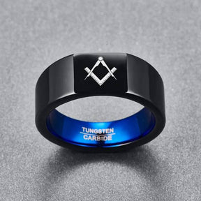 Master Mason Blue Lodge Ring - Black & Blue Tungsten Personalizable