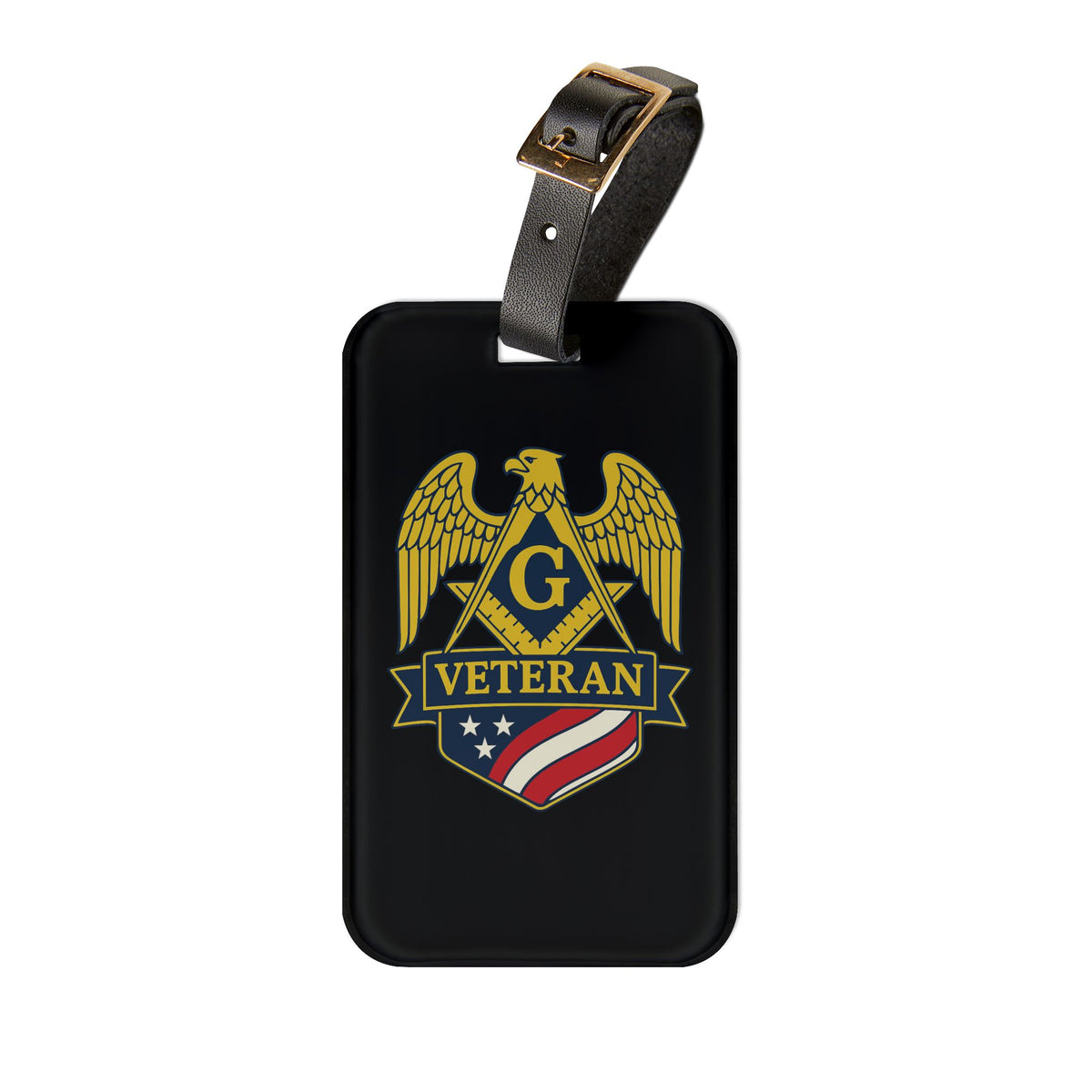 Master Mason Blue Lodge Luggage Tag - Black Veteran Mason With Black Leather Strap - Bricks Masons