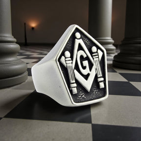 Masonic Ring with Columns in Silver Freemasonry Art 95 - Bricks Masons