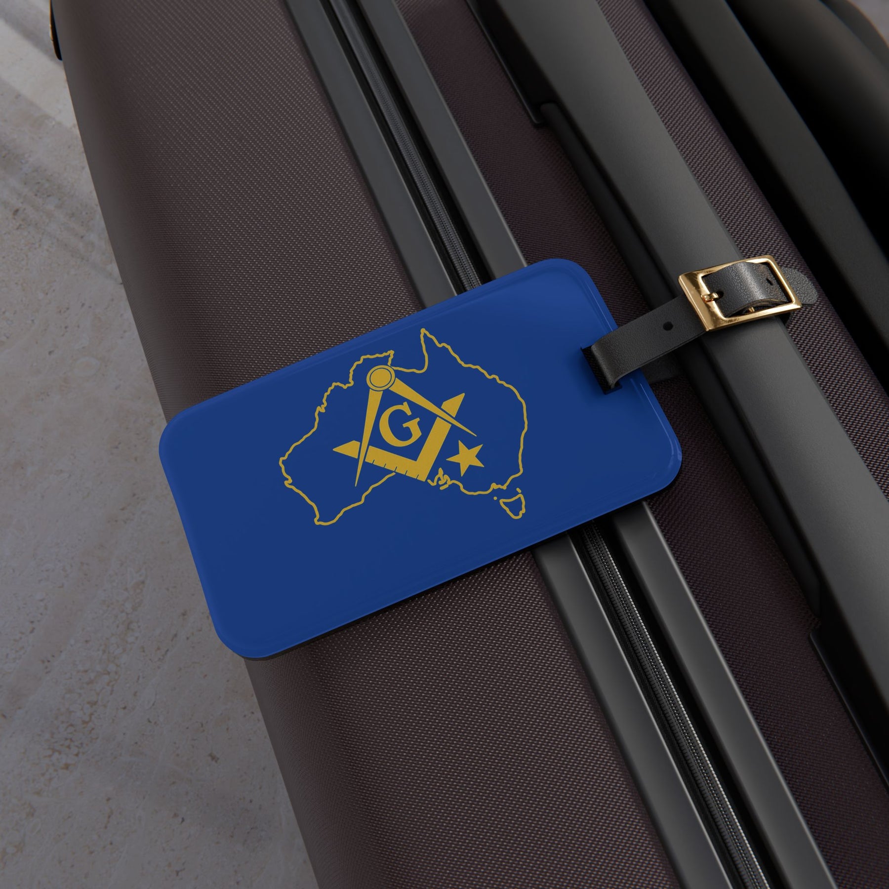 Master Mason Blue Lodge Australia Jurisdiction Luggage Tag - S&C G With Leather Strap - Bricks Masons