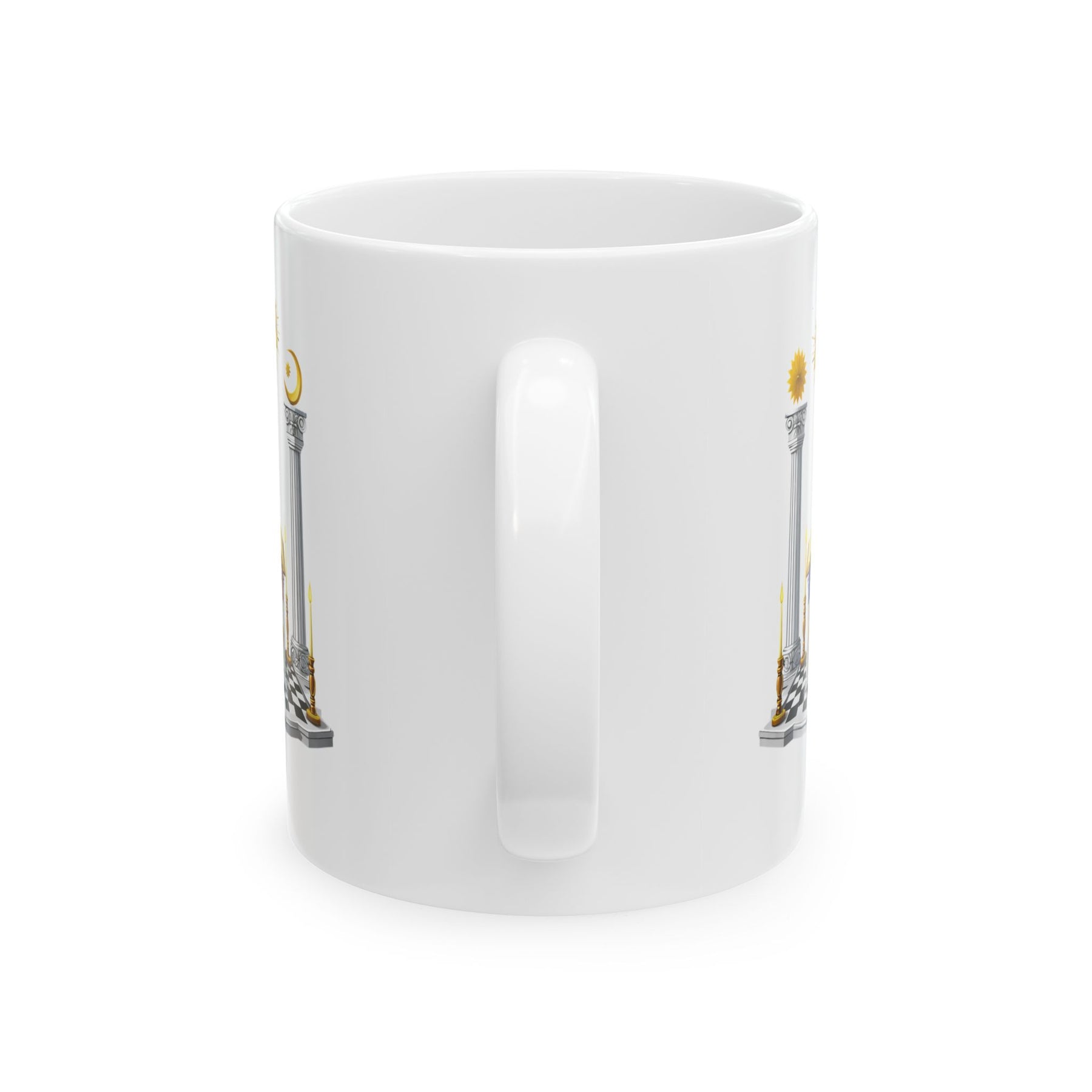 Master Mason Blue Lodge Mug - S&C G Altar Pillars & Eye on Checkered Floor