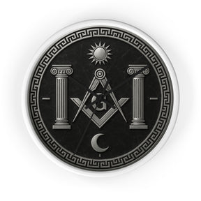 Master Mason Blue Lodge Clock - S&C with Pillars Sun & Moon on Wooden Frame - Bricks Masons