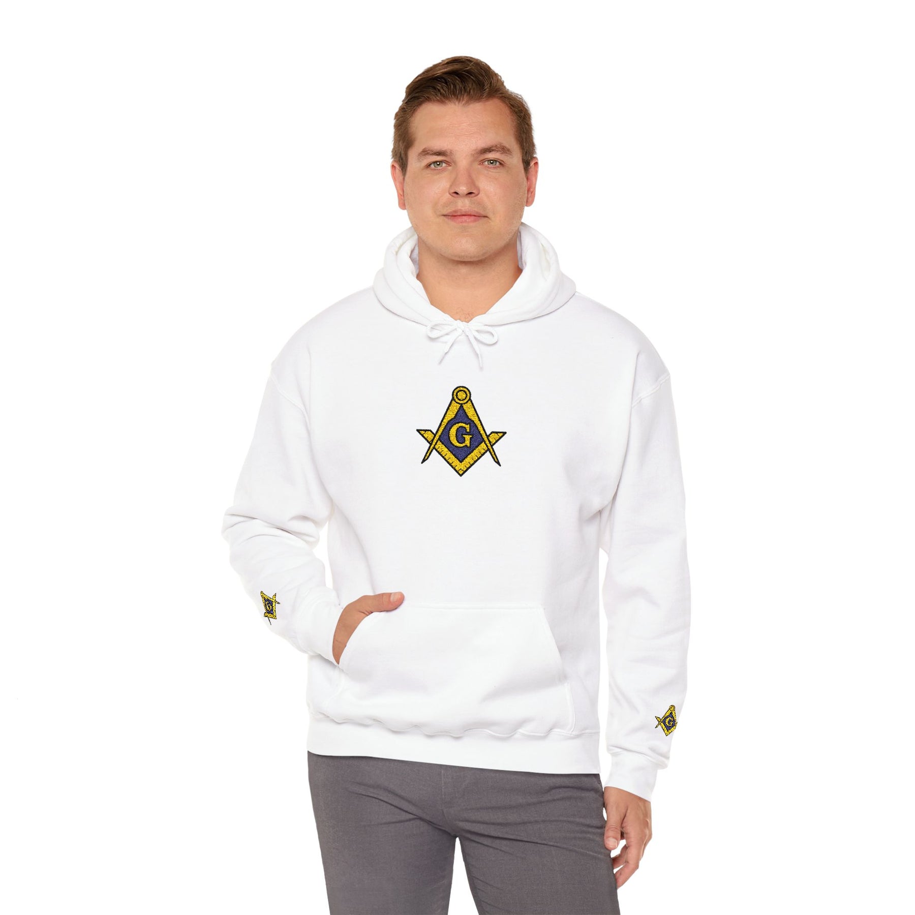 Master Mason Blue Lodge Hoodie - Soft Cotton Poly Blend Embroidered Detail - Bricks Masons