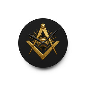 Master Mason Blue Lodge Clock - All Seeing Eye Within Square & Compass - Bricks Masons