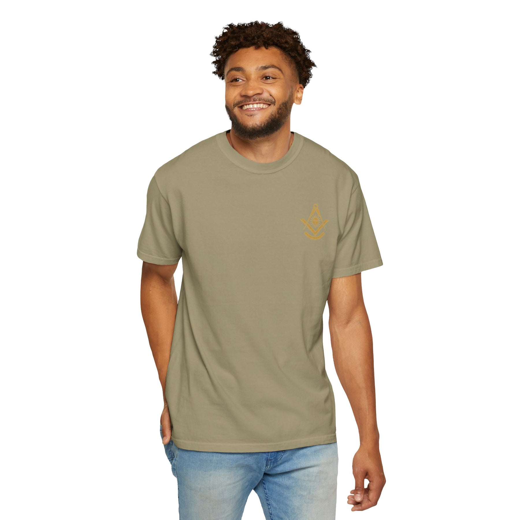 Past Master Blue Lodge T-Shirt - Garment-Dyed Square & Compass, Quadrant - Bricks Masons