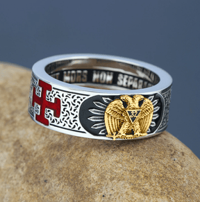 32nd Degree Scottish Rite Ring - 925 Sterling Silver/ 14k Real Gold Eagle