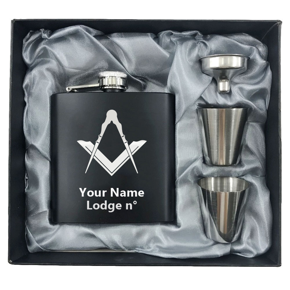 Master Mason Blue Lodge Flask - 2 Shot Glasses & Funnel