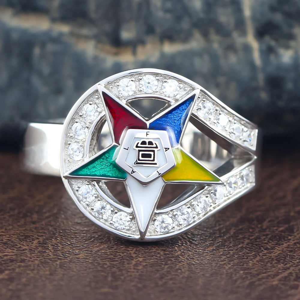 OES Ring - Colorful Star with Altar and Open Bible - Bricks Masons