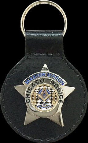 Master Mason Blue Lodge Keychain - Black Leather Chicago Police - Bricks Masons