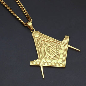 Master Mason Blue Lodge Necklace - All Seeing Eye Square and Compass G 316L Stainless Steel