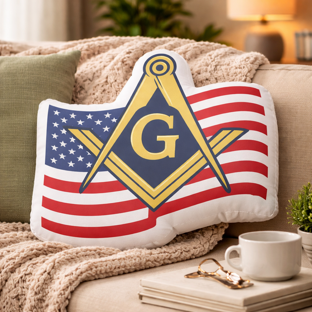 Master Mason Blue Lodge Pillow - Square & Compass G USA Flag - Bricks Masons