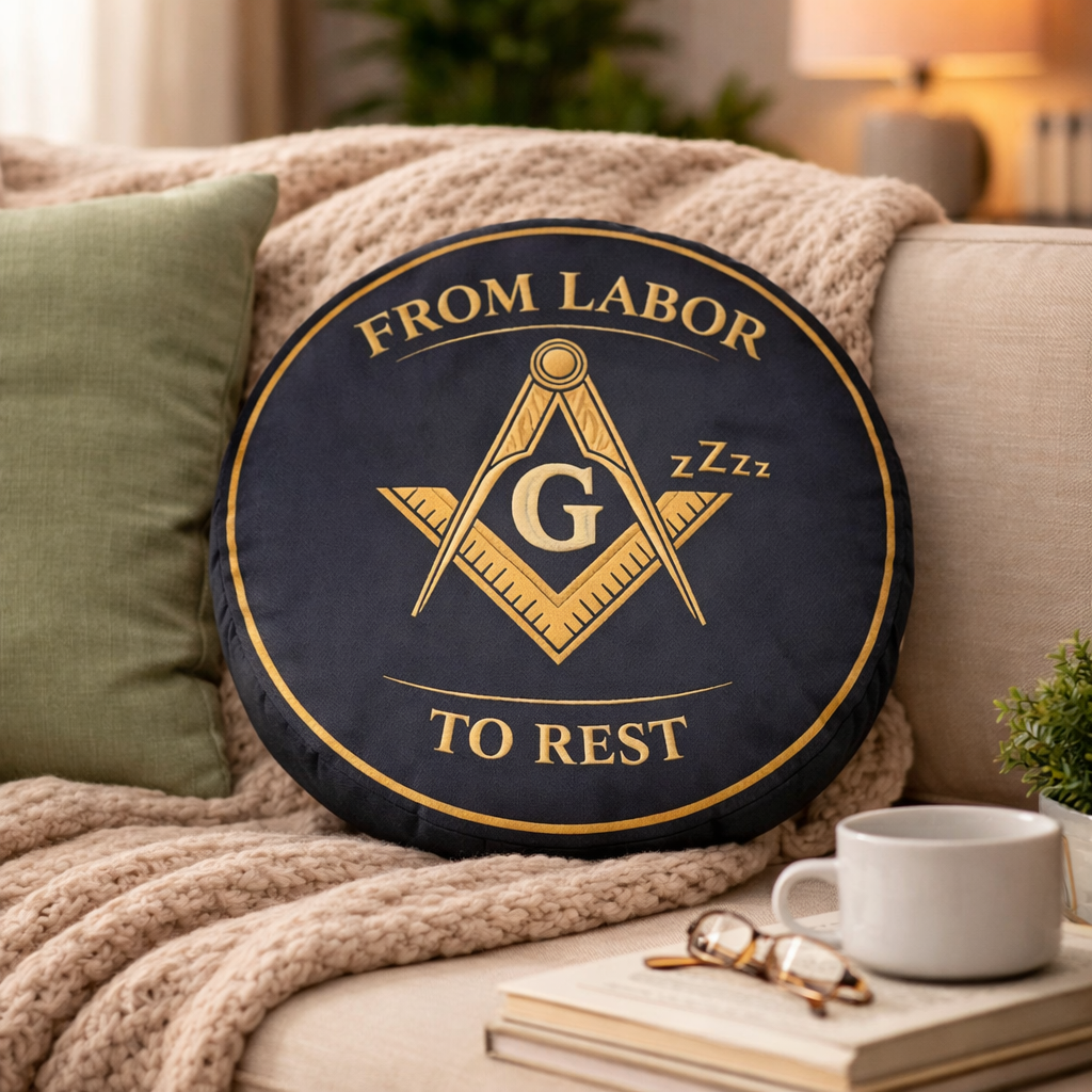 Master Mason Blue Lodge Pillow - Square & Compass G From Labor To Rest - Bricks Masons