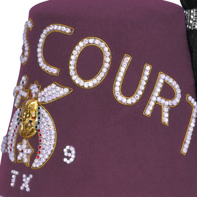 Shriners Fez Hat - Burgundy Wool Rhinestones Letters & Gold Embroidery