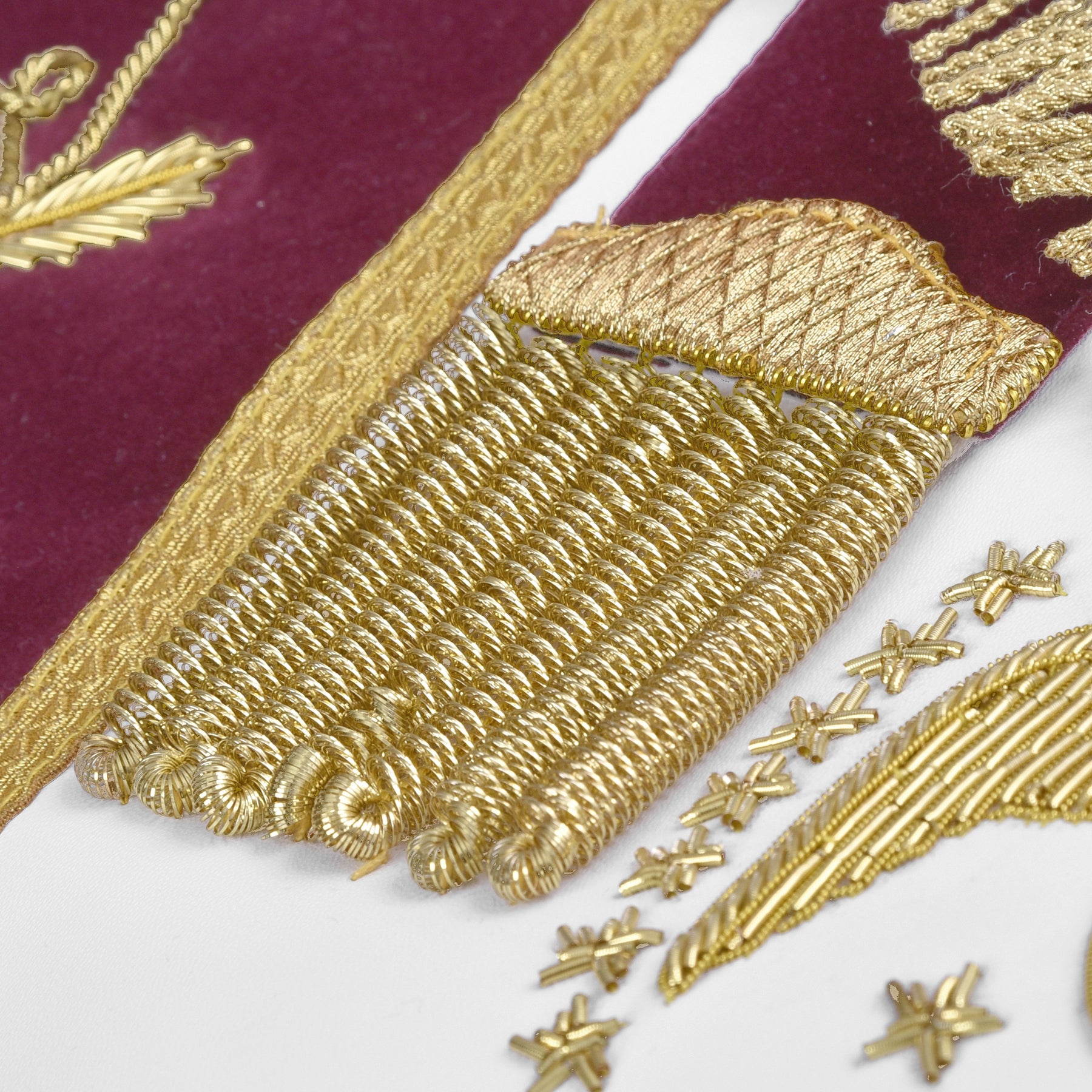 95th Degree Memphis Misraim French Regulation Regalia Set - Burgundy & Gold Hand Embroidery