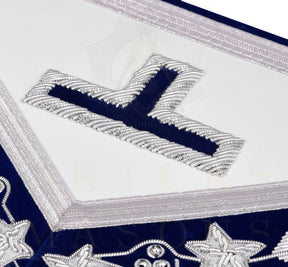 Past Master Blue Lodge Apron - Navy Velvet & Silver Bullion Hand Embroidery With Pillars - Bricks Masons