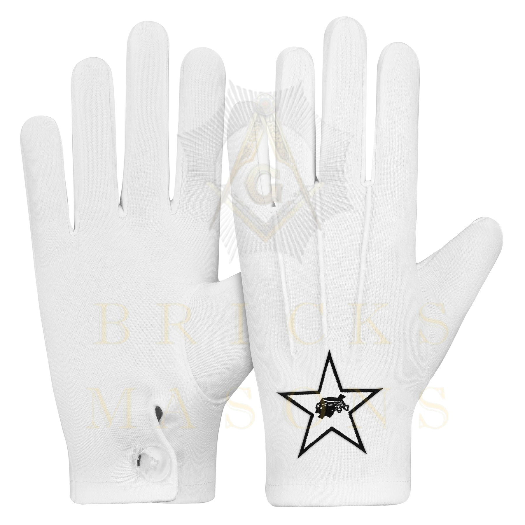 Lady Knights HoTC Gloves - White Cotton With Star Patch - Bricks Masons