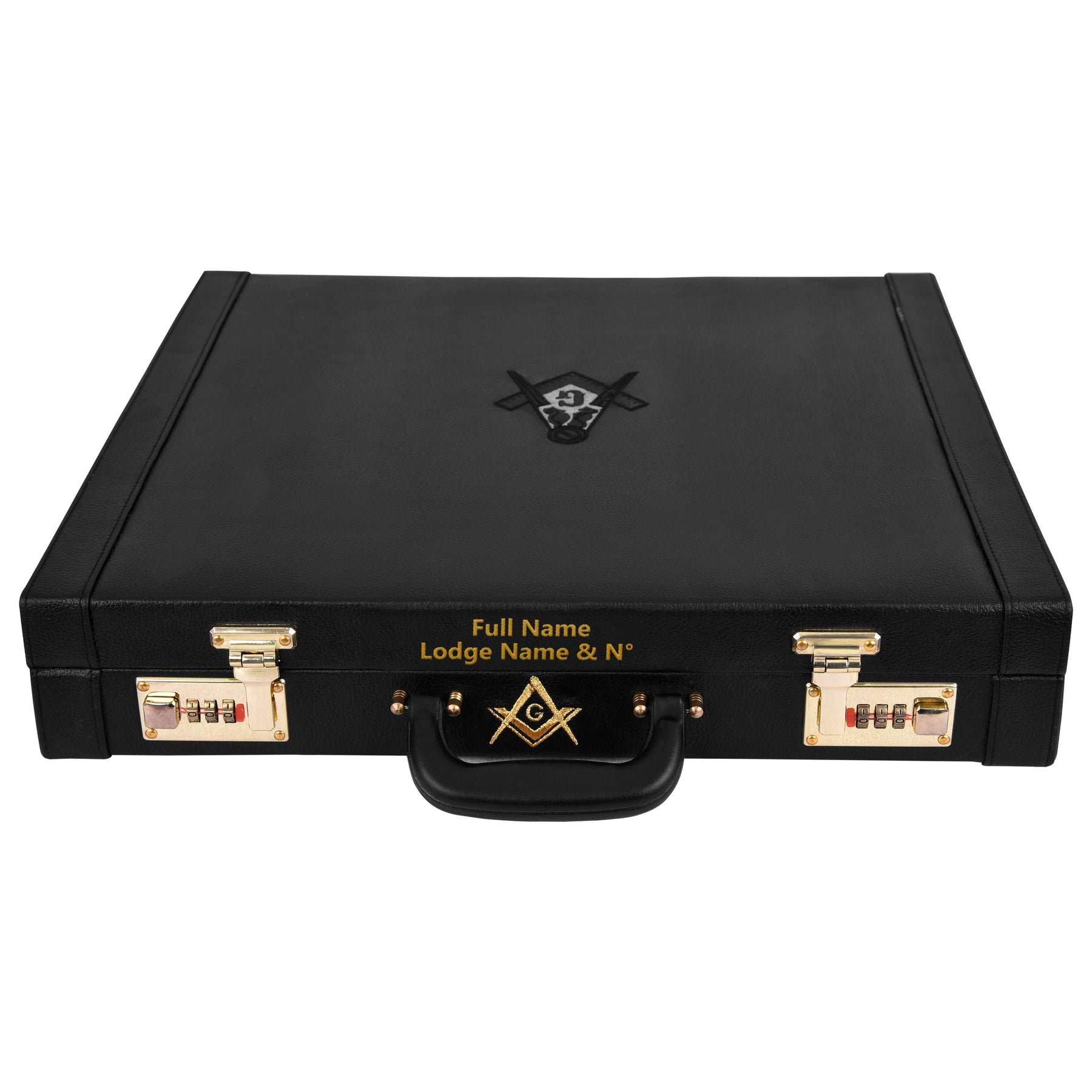 Master Mason Blue Lodge Apron Case -  Hand Embroidery Personalization Black Emblem Various Sizes & Materials - Bricks Masons