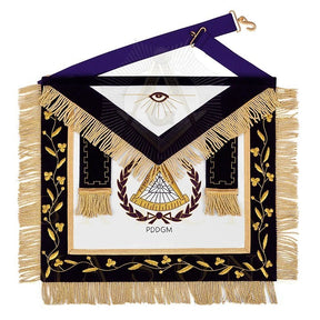 Past District Deputy Grand Master Blue Lodge Apron - Purple Velvet Golden Bullion With Wreath & Fringe - Bricks Masons