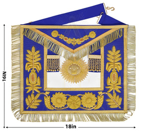 Past Grand Master Blue Lodge Apron - Quality A+ Gold & Blue Hand Embroidery - Bricks Masons