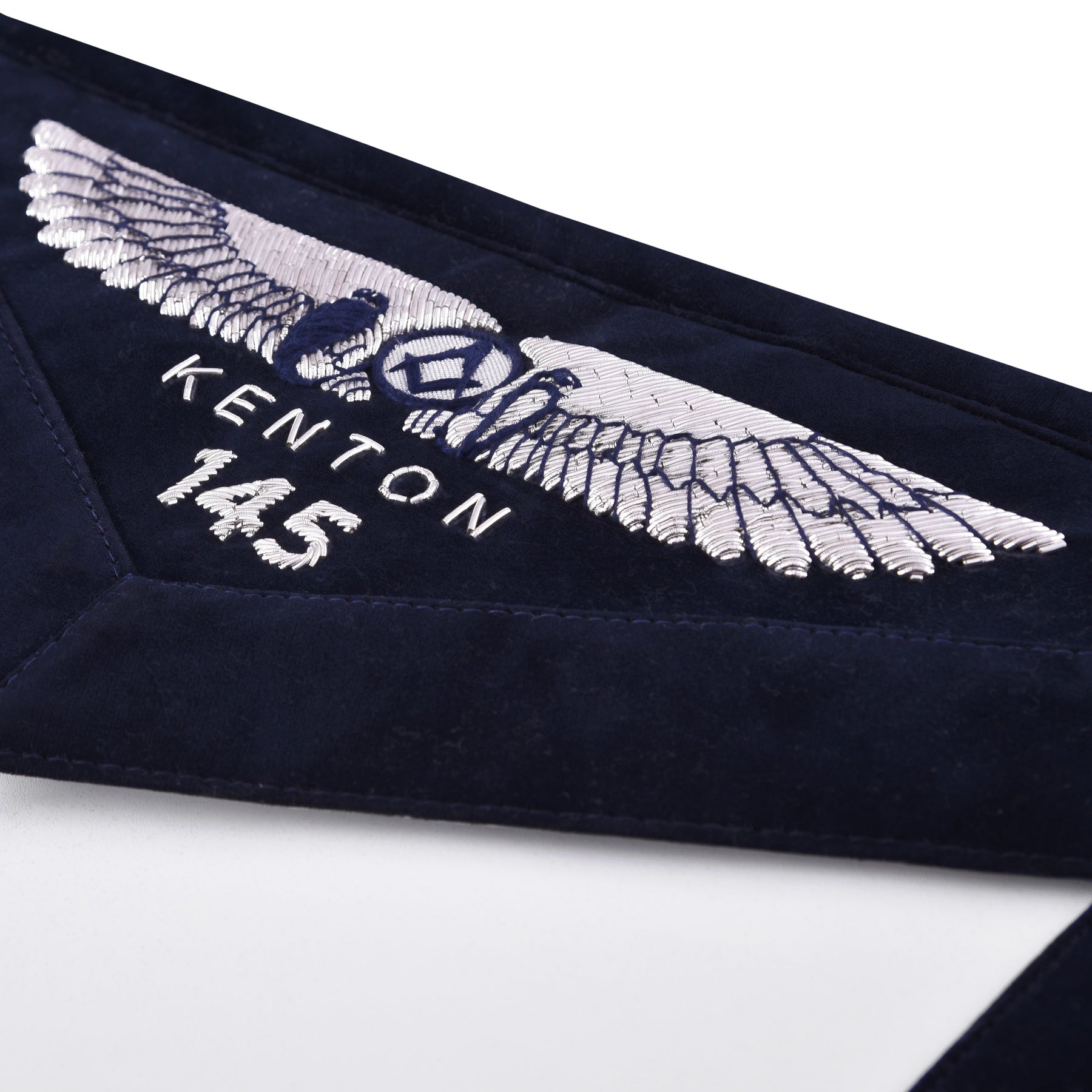 Chaplain Officer Apron - Kenton Lodge Navy Velvet With Silver Embroidery Thread