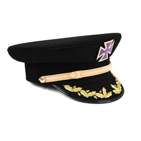 Knights Templar Commandery Fatigue Cap - Purple Metal Cross With Braid & Vinework (Gold/Silver - Bricks Masons