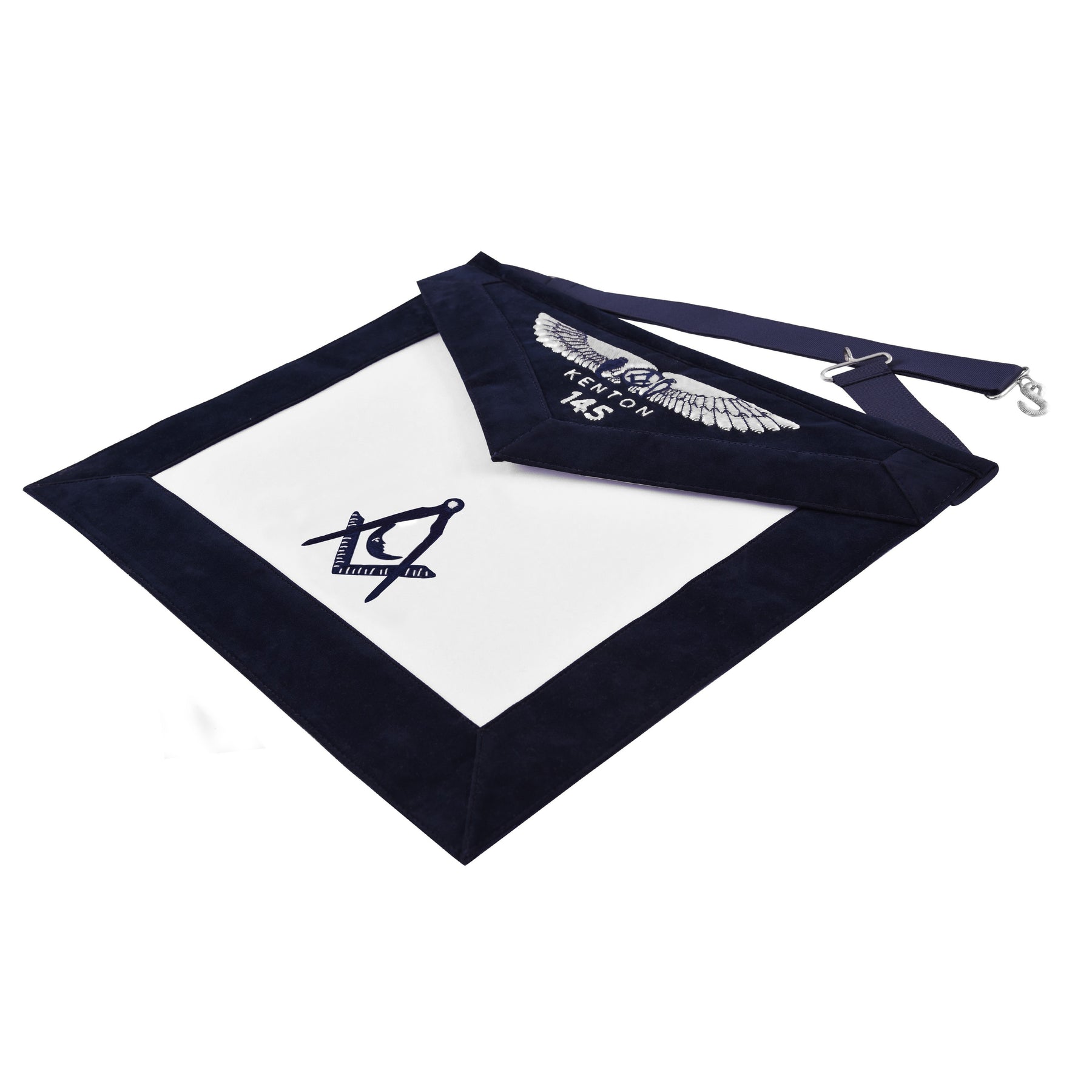 Junior Deacon Officer Apron - Kenton Lodge Navy Velvet With Silver Embroidery Thread