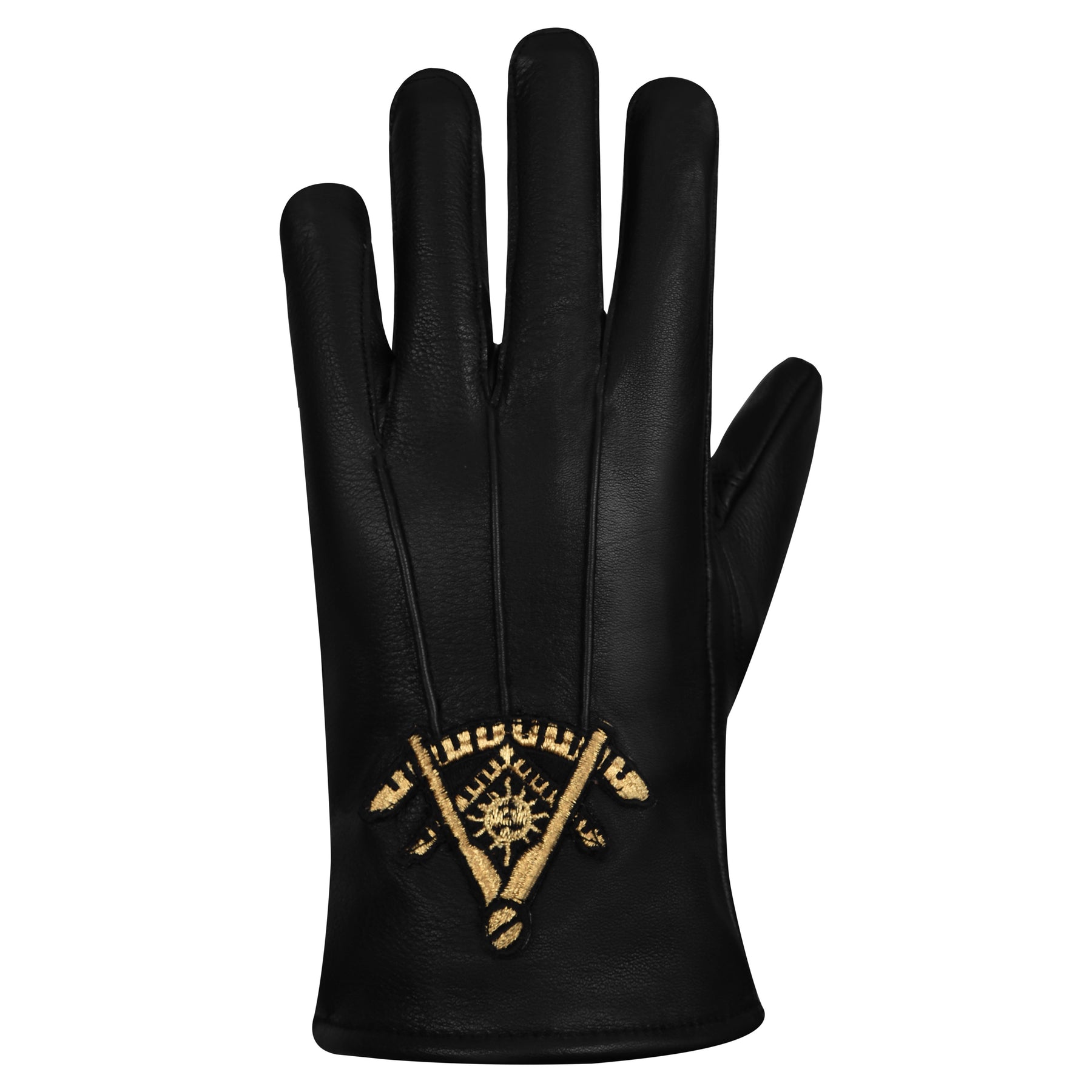 Past Master Blue Lodge Gloves - Black Leather With Gold Emblem - Bricks Masons