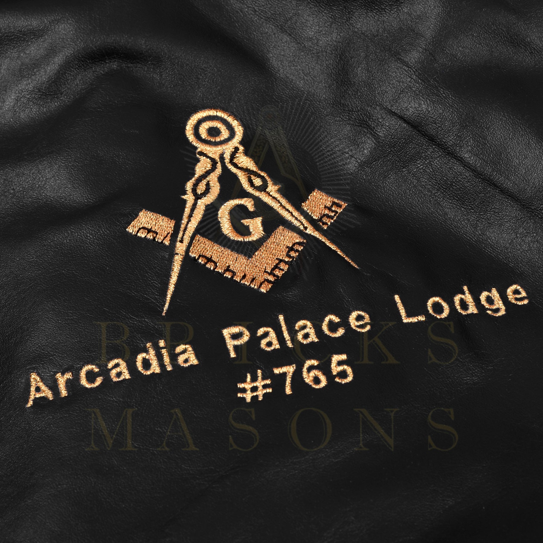 Master Mason Blue Lodge Jacket - Black Leather With Customizable Gold Embroidery - Bricks Masons