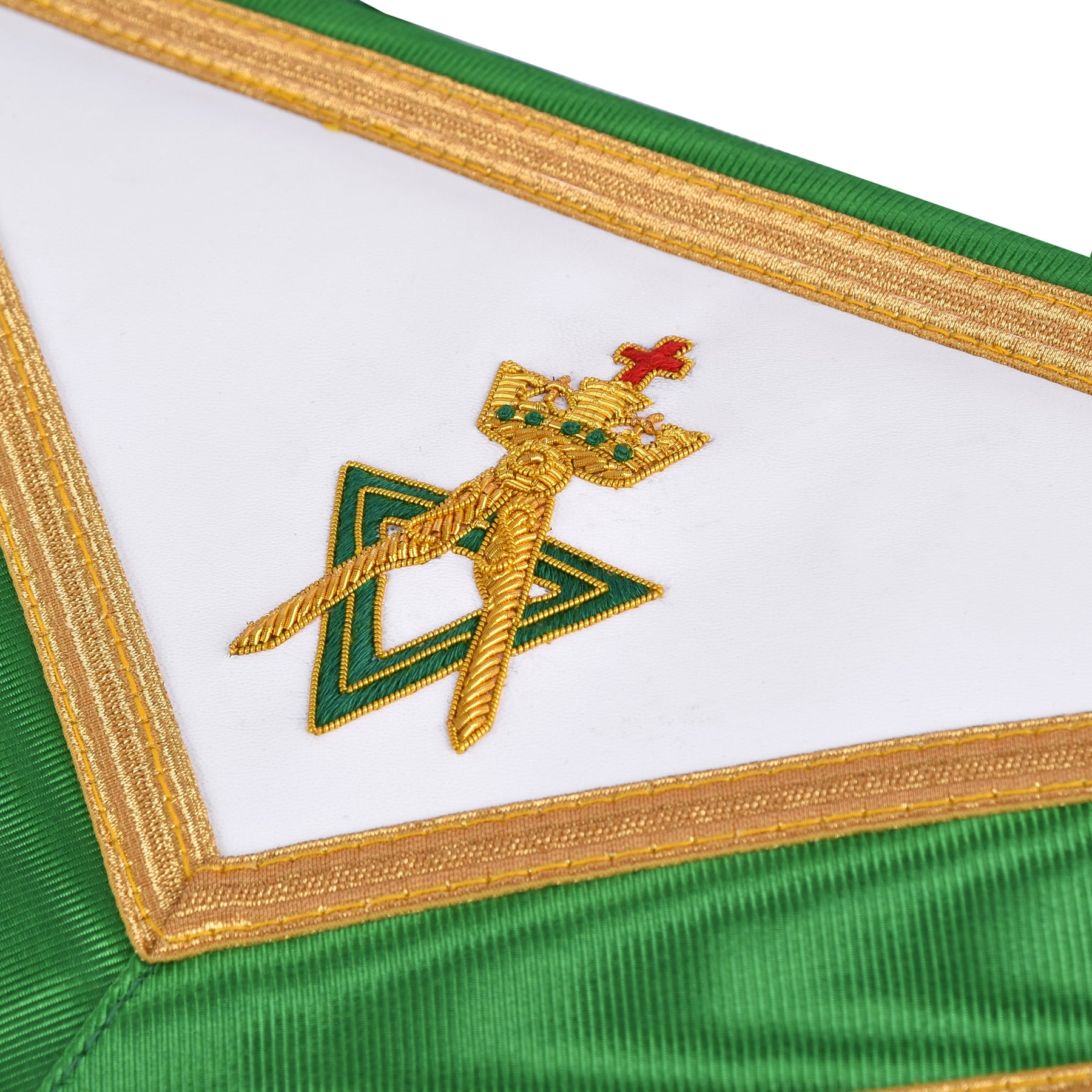 Sovereign Master Allied Masonic Degrees Apron - Green Ribbon With Gold Trim & Fringe - Bricks Masons