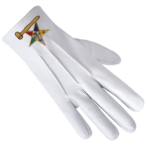 OES Glove - White Leather With Gold Gavel - Bricks Masons