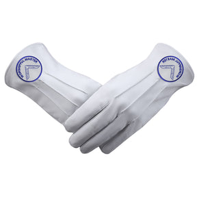 Worshipful Master Blue Lodge Glove - White Leather With Round Patch - Bricks Masons