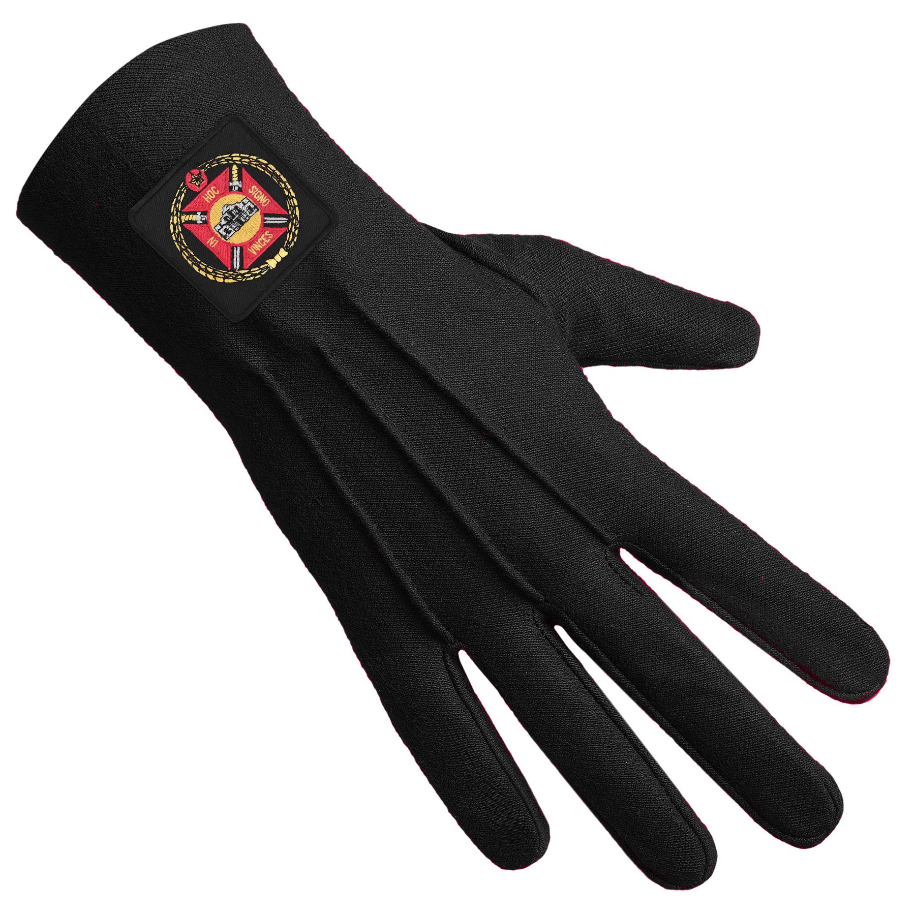 Knights Templar Commandery Glove - Black Cotton With Patch - Bricks Masons