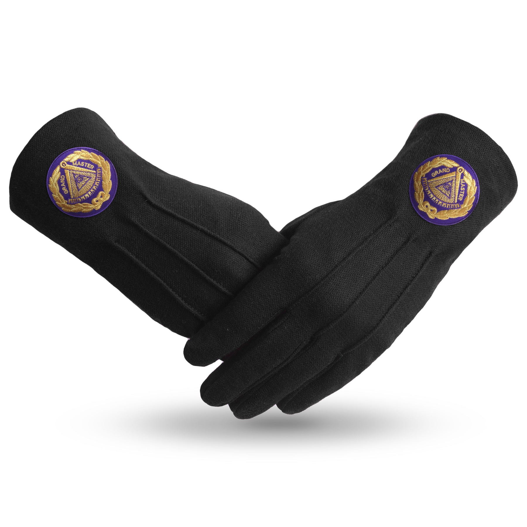 Grand Master Blue Lodge Glove - Pure Black Cotton With Purple Patch - Bricks Masons