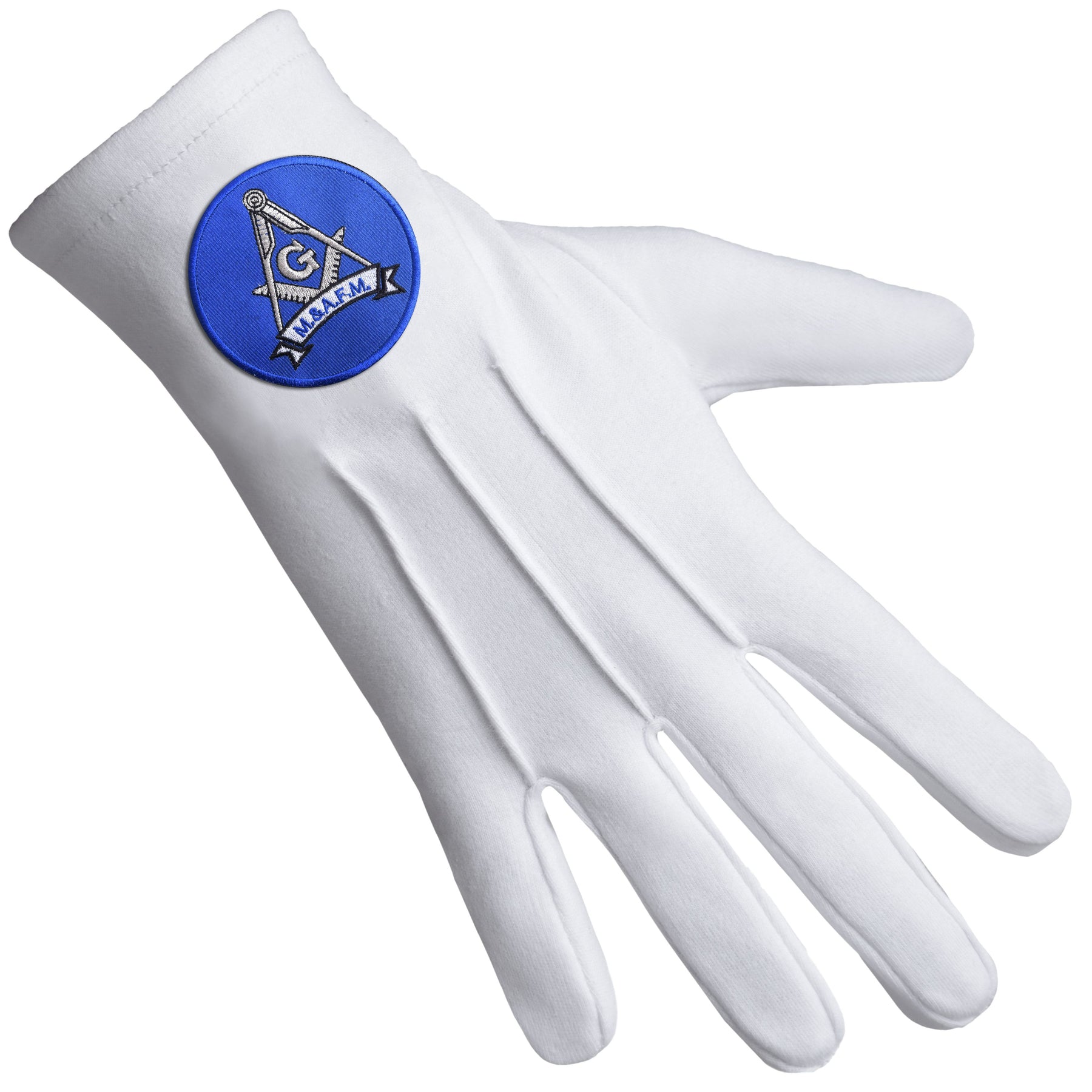 Master Mason Blue Lodge Glove - Pure Cotton With Blue Round Patch - Bricks Masons