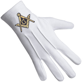 Master Mason Blue Lodge Glove - Square & Compass G White Cotton - Bricks Masons