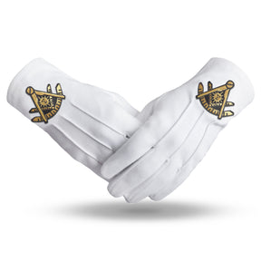 Past Master Blue Lodge California Regulation Glove - Pure Cotton Gold Emblem - Bricks Masons